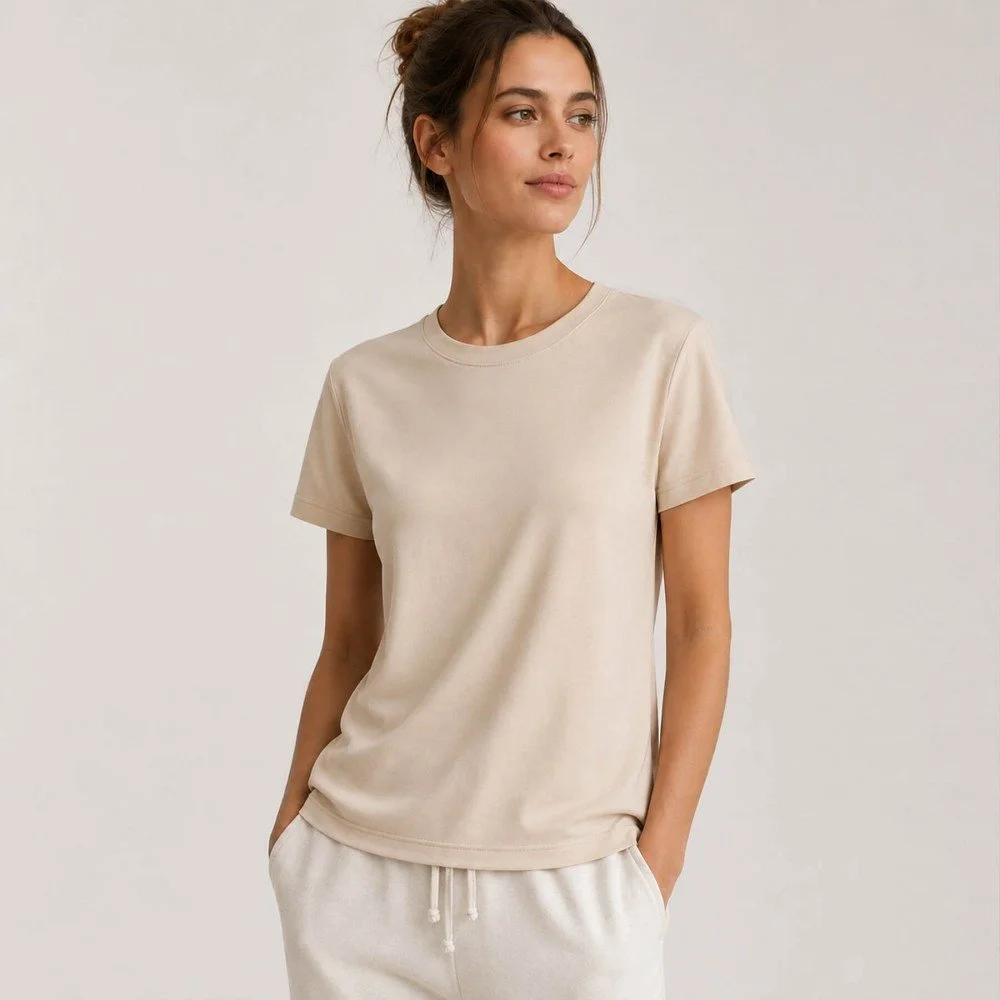 Interlock Jersey Katoen Licht Beige
