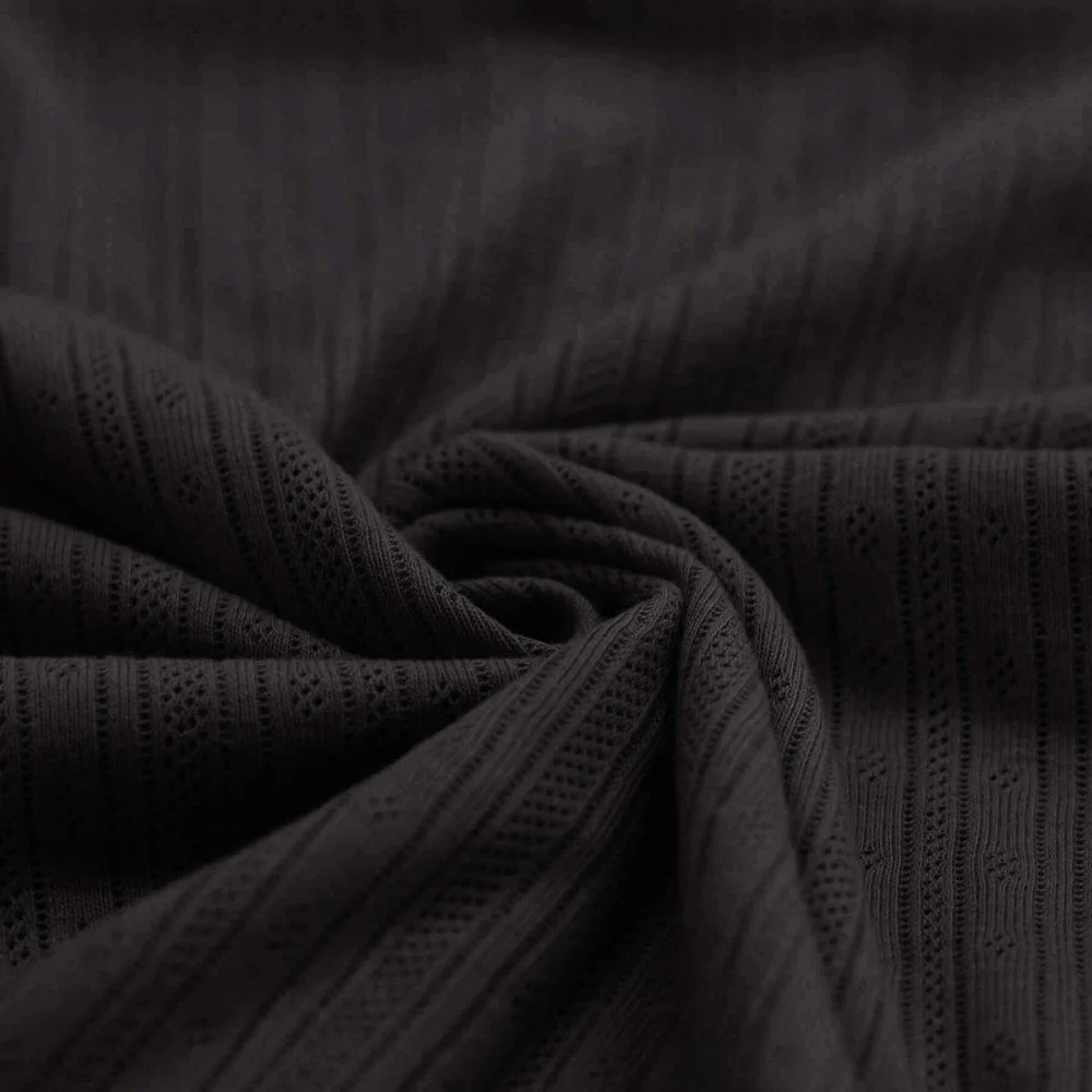 Pointelle Jersey Stof (Strepen) Zwart