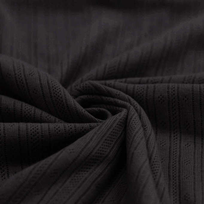 Tissu Jersey Pointelle Rayures Noir en Coton Tissu Jersey Pointoille (Rayures) Noir - (Tissus Jersey)