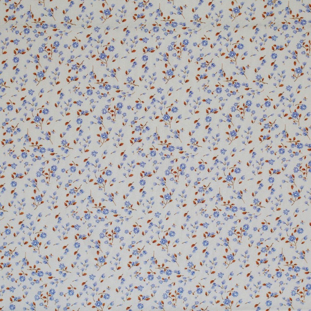 Baumwoll Popeline Digital - Blaue Miniblumen - (Baumwolle Poplin Gemustert)