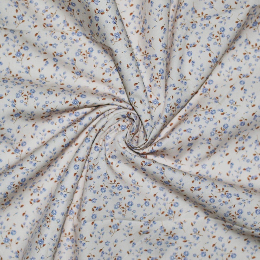 Baumwoll Popeline Digital - Blaue Miniblumen - (Baumwolle Poplin Gemustert)