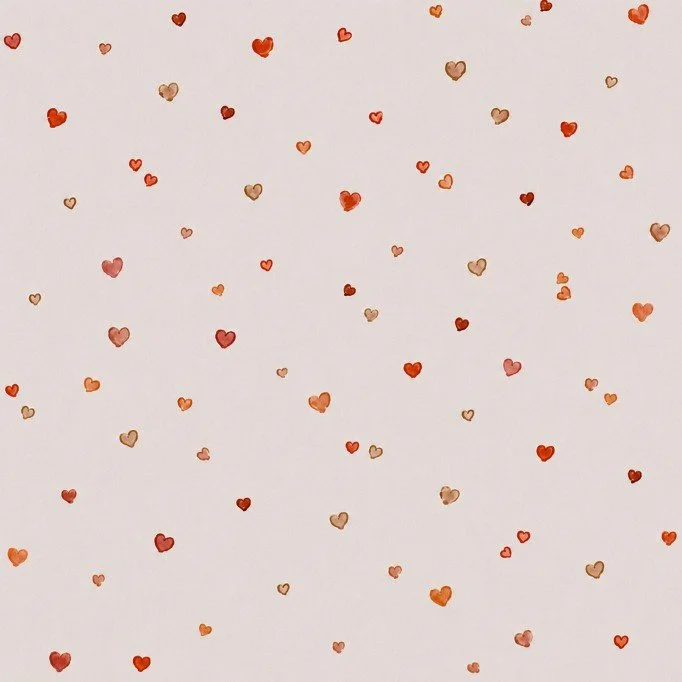 Bomuld Poplin Stof Digital Trykt - Konfetti Hjerter Beige - (Bomuld Poplin Print )