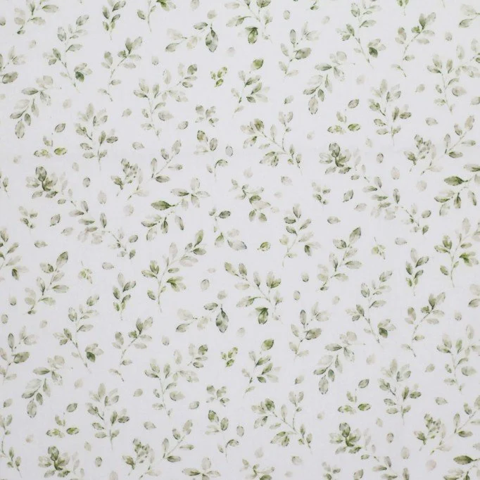 Popeline di Cotone Stampa Digitale - Foglioline Verde Salvia Popeline Di Cotone Stampa Digitale - Fogliame Verde Polveroso - (Tessuto Di Cotone Stampato)