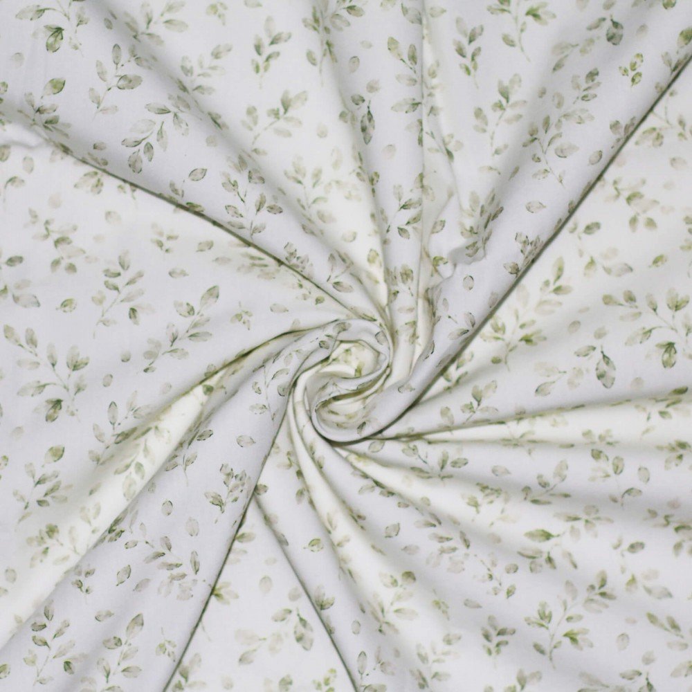 Popeline De Coton Impression Numérique - Feuilles Vert Poussiéreux Popeline De Coton Impression Numérique - Feuilles Vert Poussiéreux