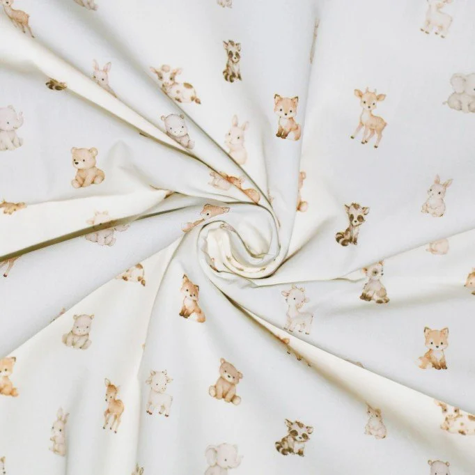Bomuld Poplin Stof Digital Trykt - Skovens Babydyr Bomuld Poplin Stof Digital Trykt - Nyfødte Dyr - (Bomuld Poplin Print )