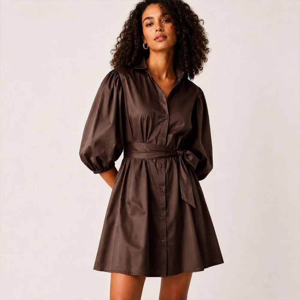 Bomuld Satin Poplin Stof Brun Bomuld Satin Poplin Stof Brun - (Dekorationsstoffer)