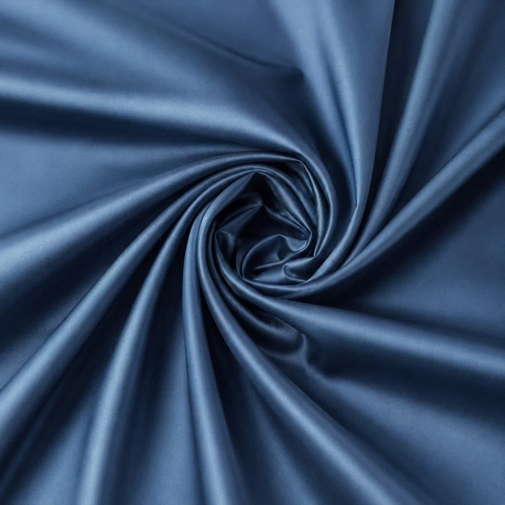 Tessuto Popeline di Cotone Raso Jeans Scuro