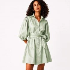 Bomuld Satin Poplin Stof Dusty Grøn