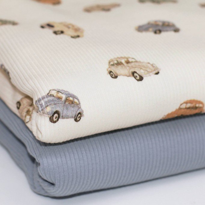 Tessuto Jersey Di Cotone Costine - Auto D'epoca Tessuto Jersey Di Cotone Costine - Cuori Di Coriandoli - (Jersey Tessuti)