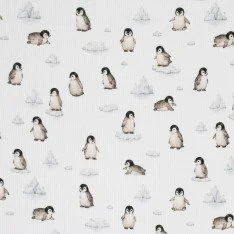 Tessuto Jersey Di Cotone Costine - Pinguini Su Blocco Di Ghiaccio