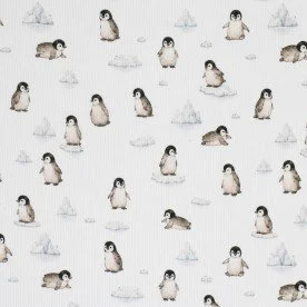 Rib Knit Jersey Fabric - Penguins On An Ice Block