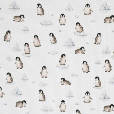 Rib Knit Jersey Fabric - Penguins On An Ice Block