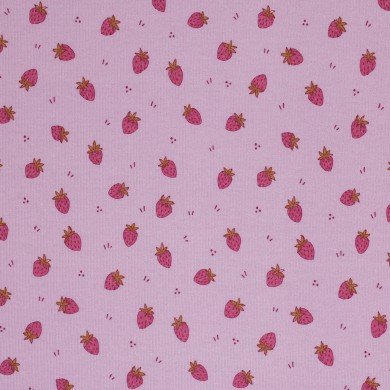 Rib Knit Jersey Fabric - Strawberries Lilac
