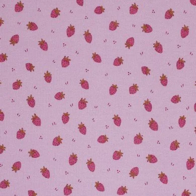 Rippstrick Jersey Stoff - Erdbeeren Flieder 