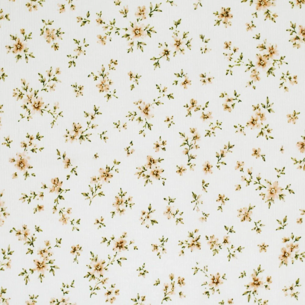 Rib Jersey Stof - Klassieke Bloem Naturel