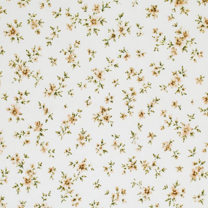 Rib Knit Jersey Fabric - Classic Flower Natural - (Jersey Fabrics)