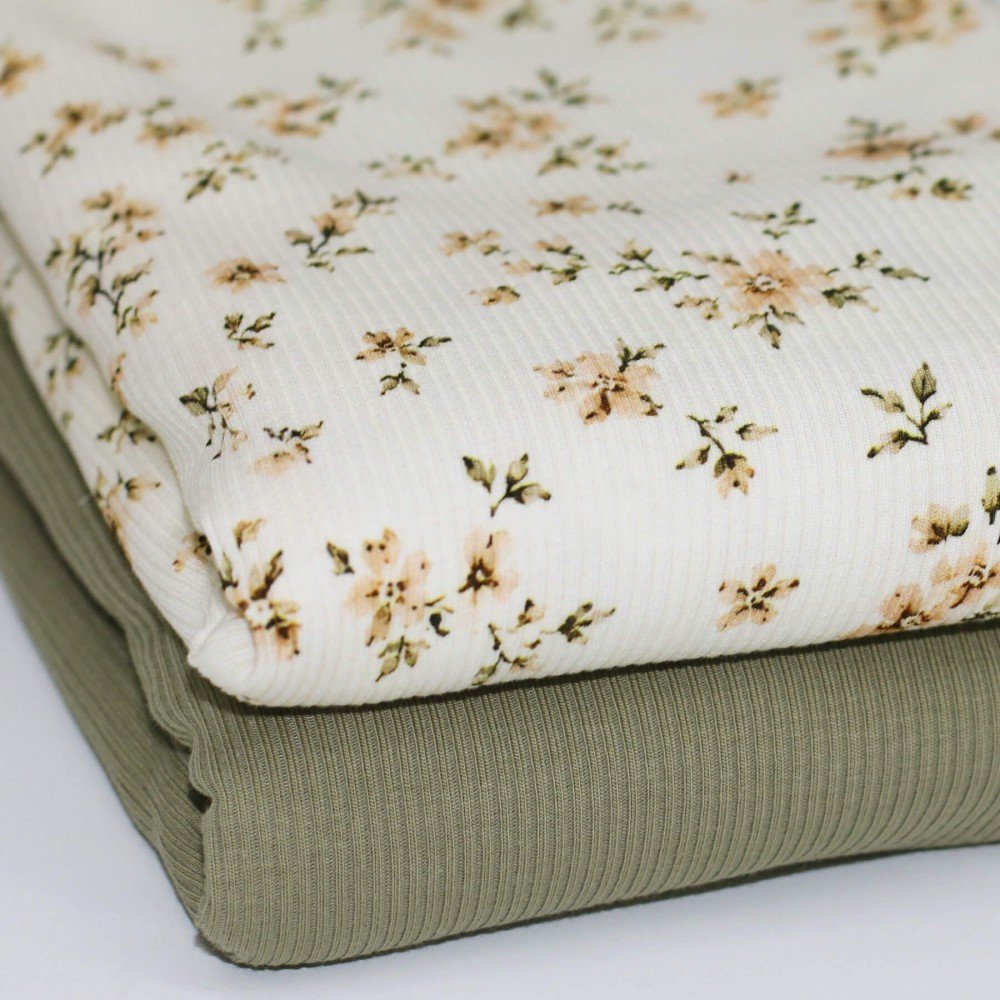 Rib Jersey Strikstof - Klassisk Blomst Naturel