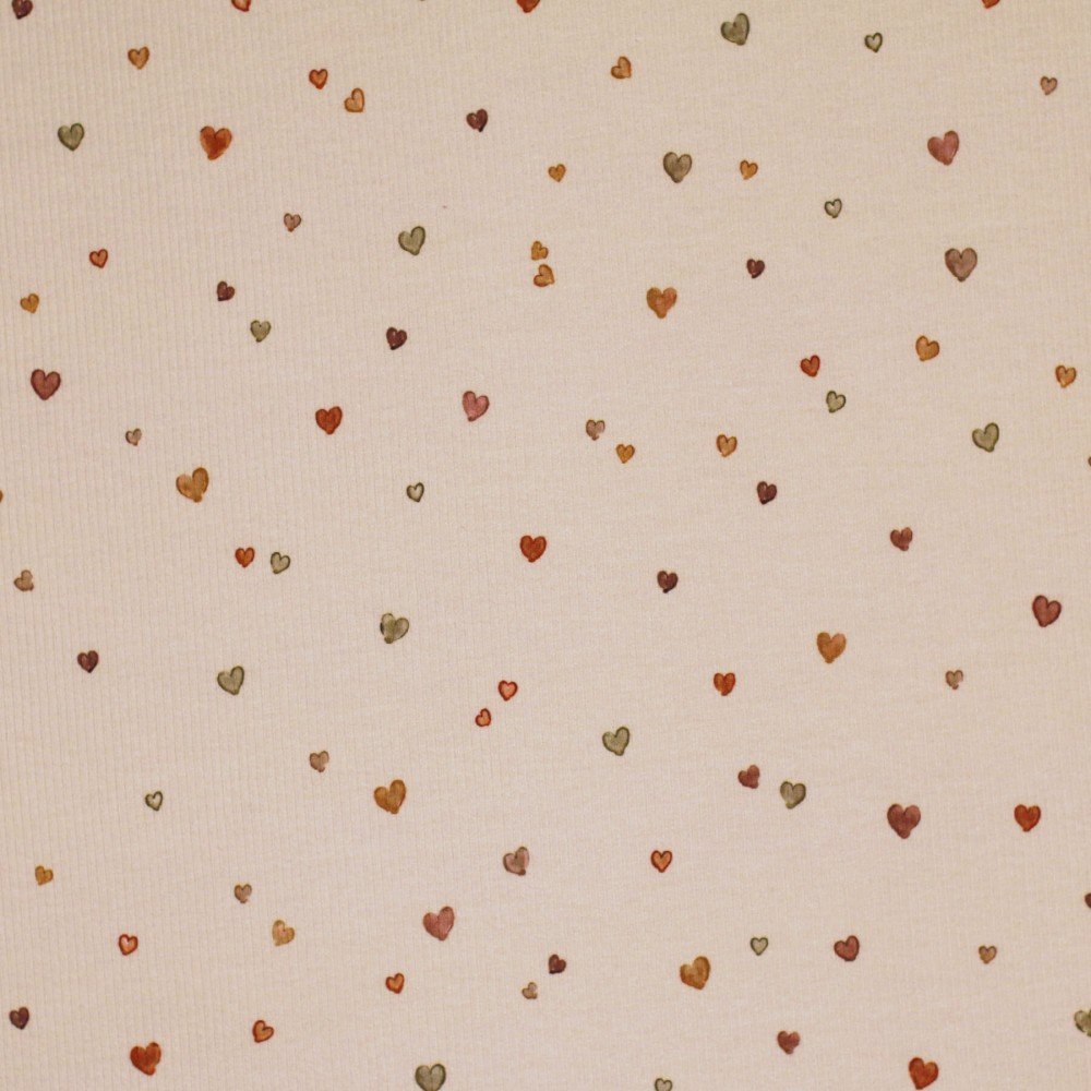 Rib Knit Jersey Fabric - Confetti Hearts - (Jersey Fabrics)