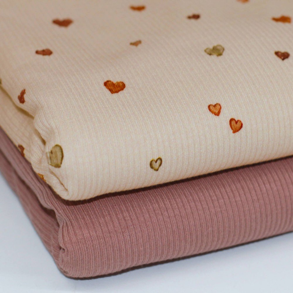 Rib Knit Jersey Fabric - Confetti Hearts - (Jersey Fabrics)