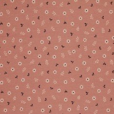 Tissu Maille Tricot Côtelé - Petite marguerite Rose Argile