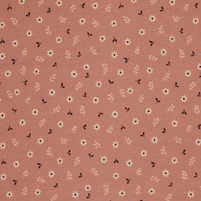 Rib Knit Jersey Fabric - Little Daisy Clay Pink - (Jersey Fabrics)