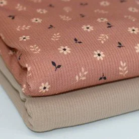 Rib Knit Jersey Fabric - Little Daisy Clay Pink Rib Knit Jersey Fabric - Little Daisy Clay Pink