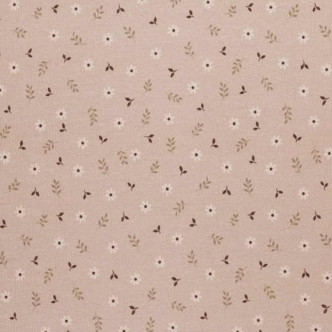 Rippstrick Jersey Stoff - Klein Gänseblümchen Beige - (Jersey Stoffe)