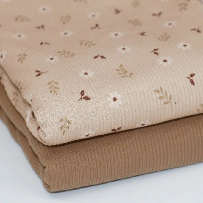 Rippstrick Jersey Stoff - Klein Gänseblümchen Beige - (Jersey Stoffe)