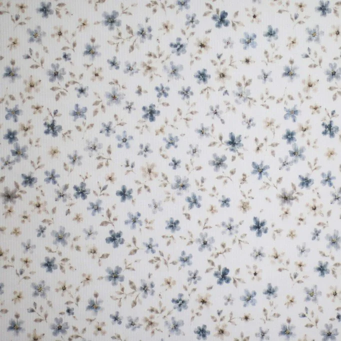 Rib Jersey Stof - Wilde Bloei Staalblauw Rib Jersey Stof - Confettihartjes - (Jersey Stoffen)