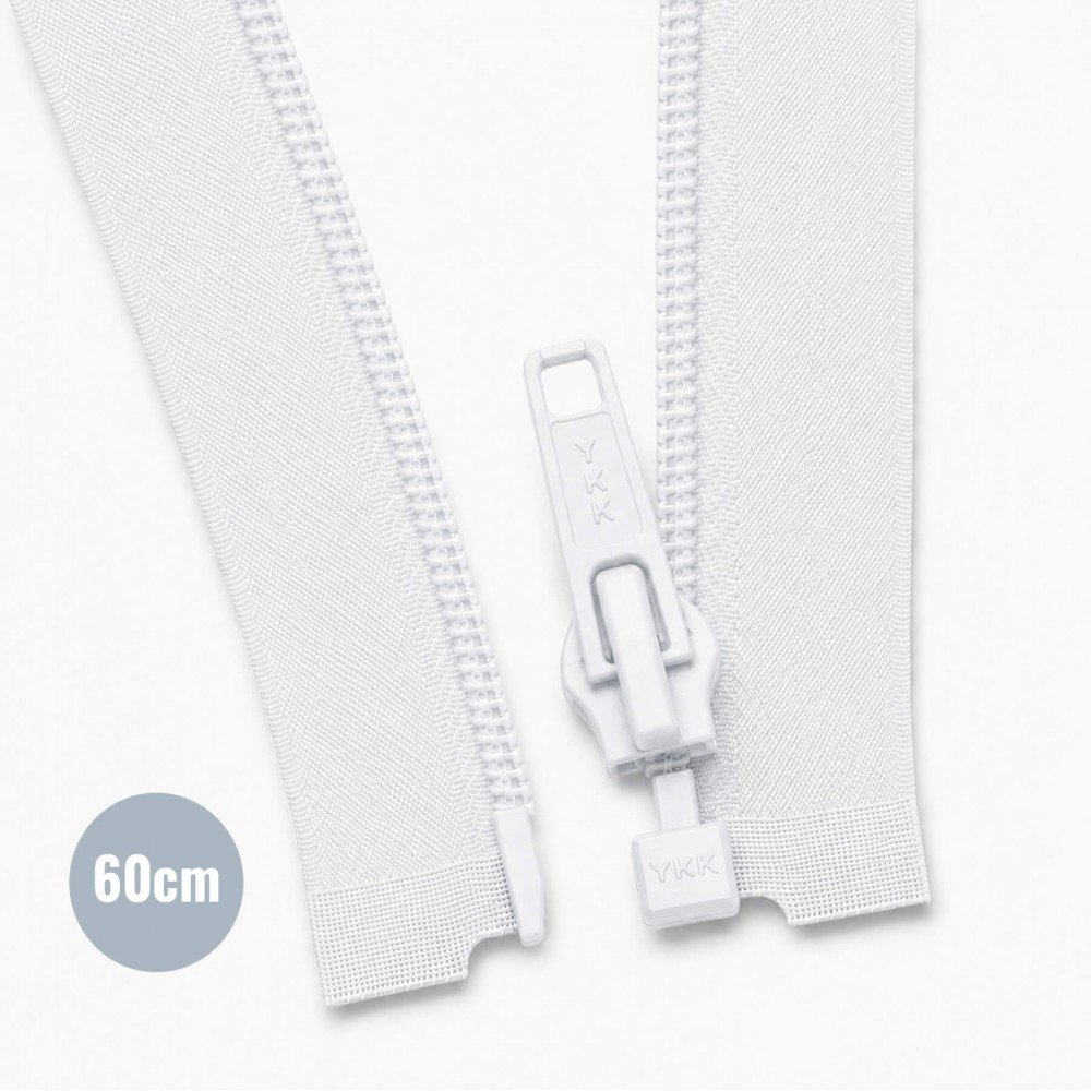 Divisible Spiral Zipper YKK White (501) 60CM Nylon