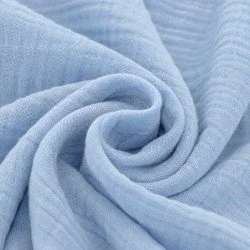 Tessuto Doppia Garza Di Cotone Blu Chiaro