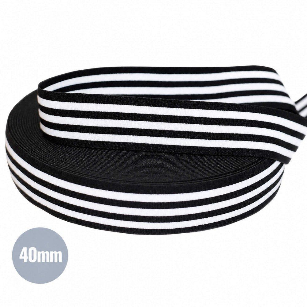 Elastic Tape 40mm Stripe Black White Elastic Tape 40mm Stripe Black White
