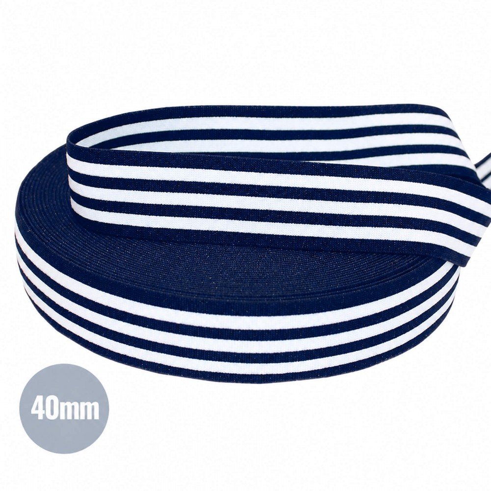 Elastic Tape 40mm Stripe Navy White
