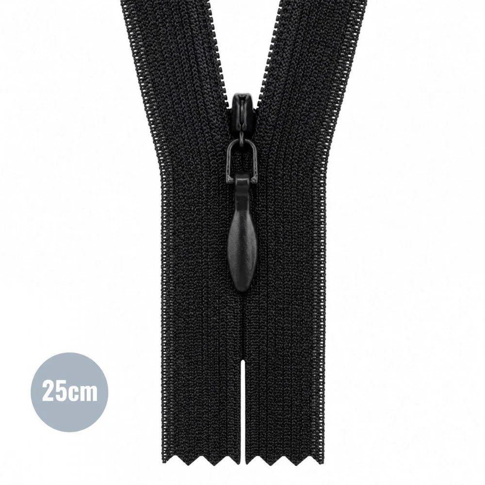 Cerniera Lampo Invisibile Nero (580) YKK 25CM Non Separabile