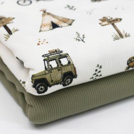 Tissu Maille Tricot Côtelé - Camping