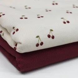 Tessuto Jersey Di Cotone Costine - Piacere Fruttato Ciliegie Tessuto Jersey Di Cotone Costine - Piacere Fruttato Ciliegie