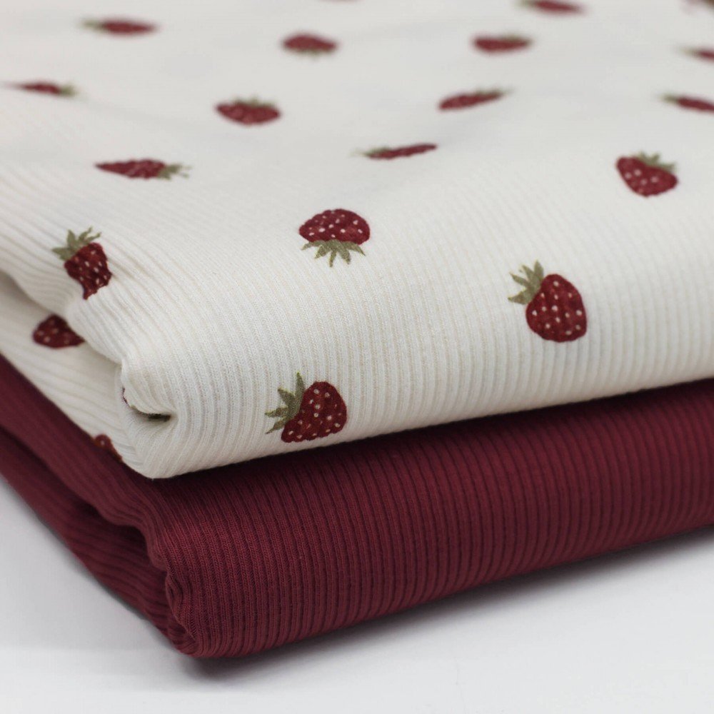 Rib Jersey Stof - Fruit Plezier Aardbeien Rib Jersey Stof - Confettihartjes - (Jersey Stoffen)