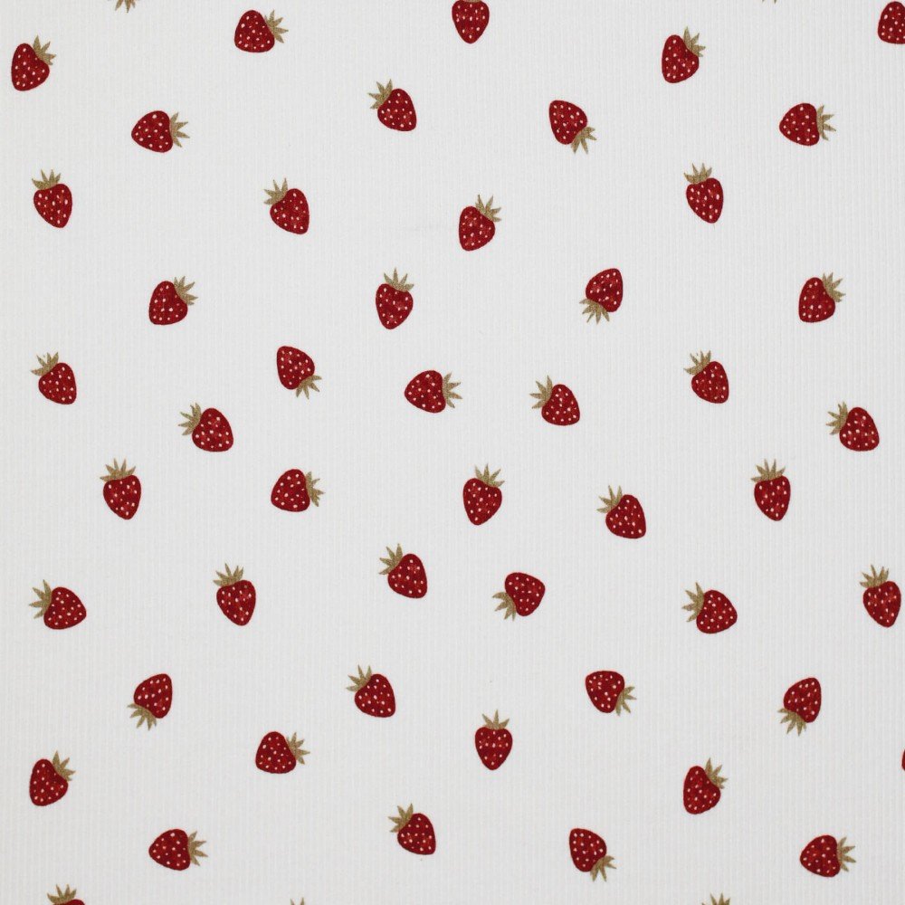 Rib Jersey Stof - Fruit Plezier Aardbeien Rib Jersey Stof - Confettihartjes - (Jersey Stoffen)