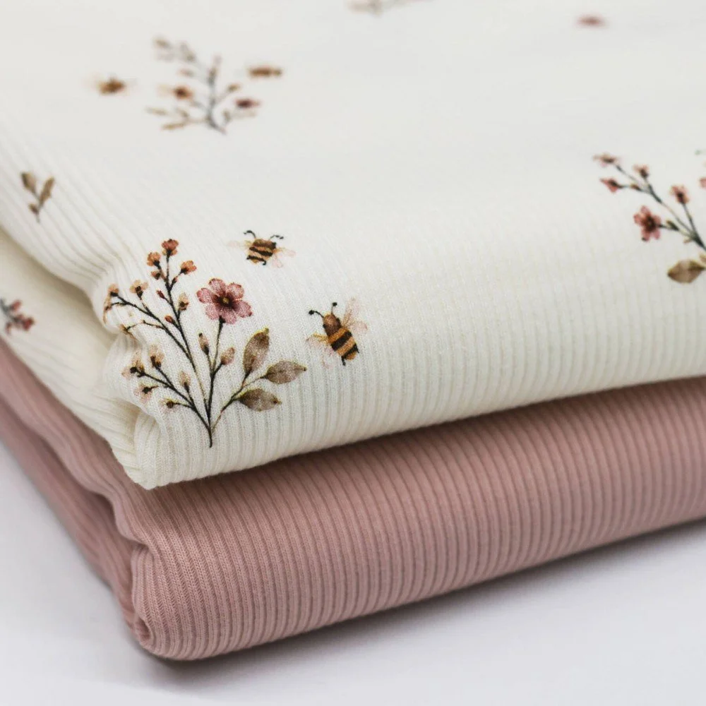 Tessuto Jersey di Cotone Costine - Campeggio Tessuto Jersey Di Cotone Costine - Cuori Di Coriandoli - (Jersey Tessuti)