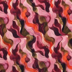 Tissu Jersey Bambou Impression Numérique - Vagues Batik Rose Olive