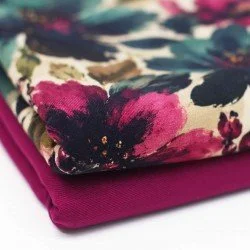 Tissu Jersey Bambou Impression Numérique - Fleur De Baies Petrol Cardinal