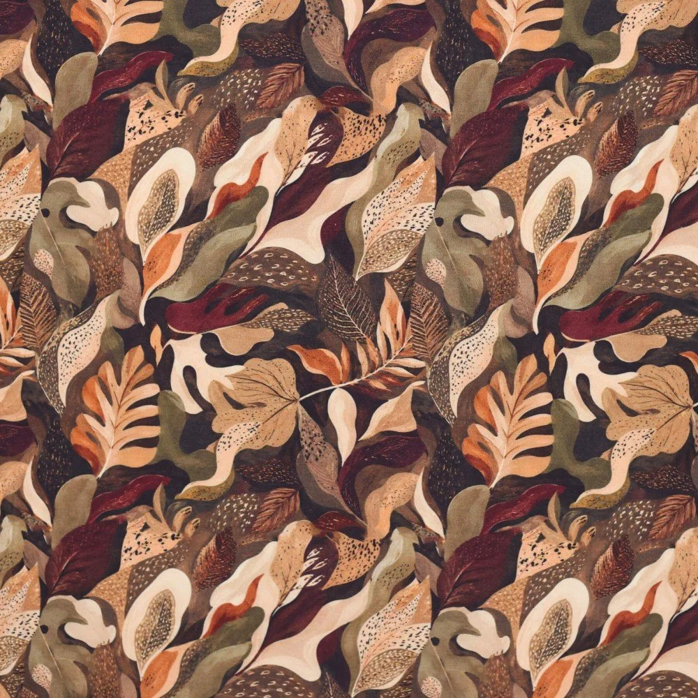 Tissu Jersey Bambou Impression Numérique - Feuilles Brunes Tissu Jersey Bambou Impression Numérique - Feuilles Brunes