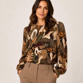 Digital Print Bamboo Jersey - Brown Leaves
