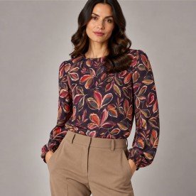Digital Print Bamboo Jersey - Dark Abstract Leaves