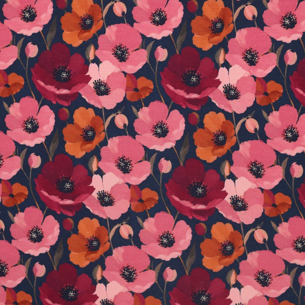 Digitale Print Bamboe Jersey - Klaproos Marine Roze Digitale Print Bamboe Jersey - Herfst Gekleurde Bladeren - (Tricot Jersey Bedrukt)