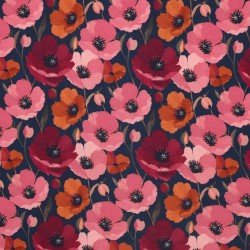 Digitale Print Bamboe Jersey - Klaproos Marine Roze