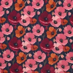 Bambus Jerseystoff Digital Muster - Mohnblume Marine Rosa