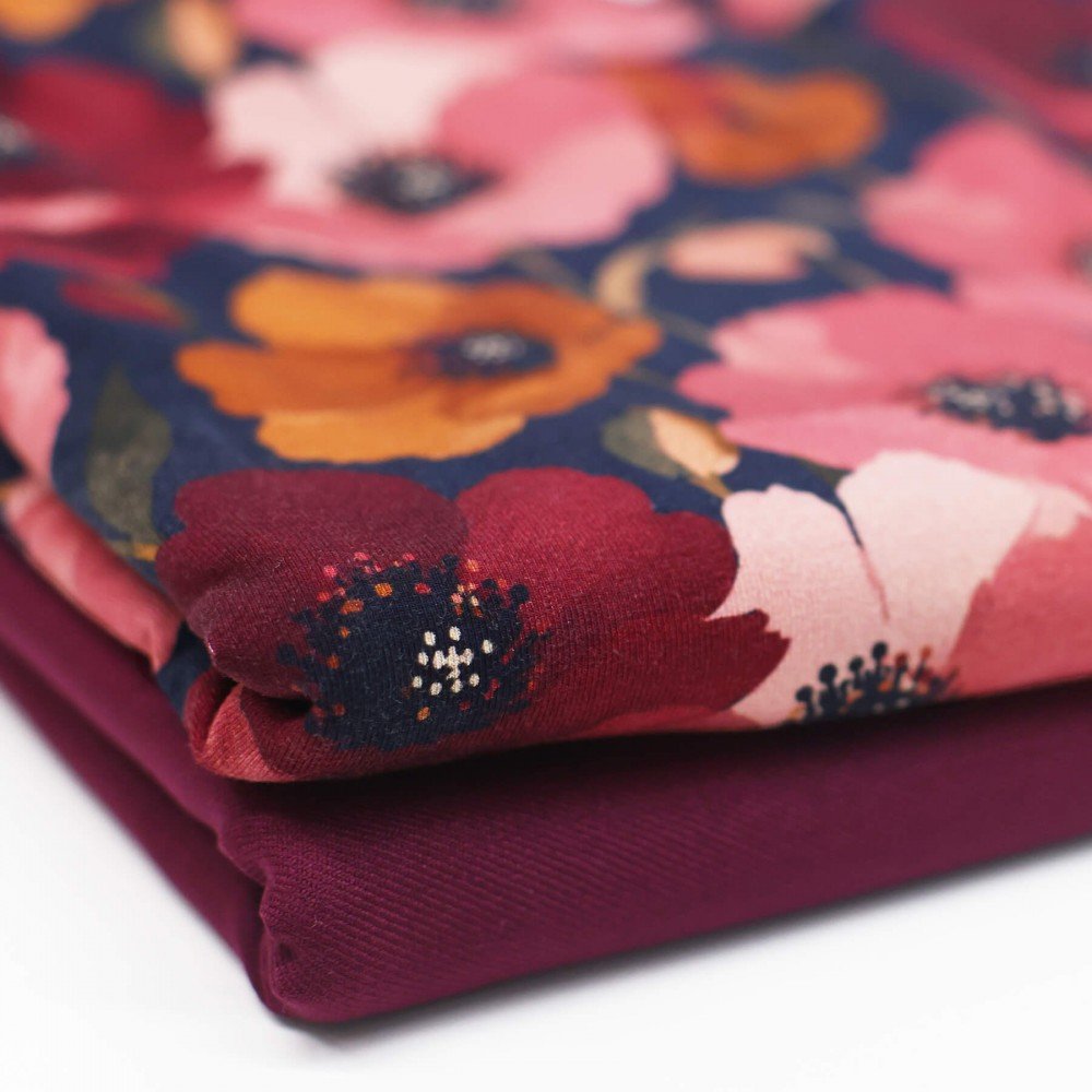 Digitale Print Bamboe Jersey - Klaproos Marine Roze Digitale Print Bamboe Jersey - Herfst Gekleurde Bladeren - (Tricot Jersey Bedrukt)