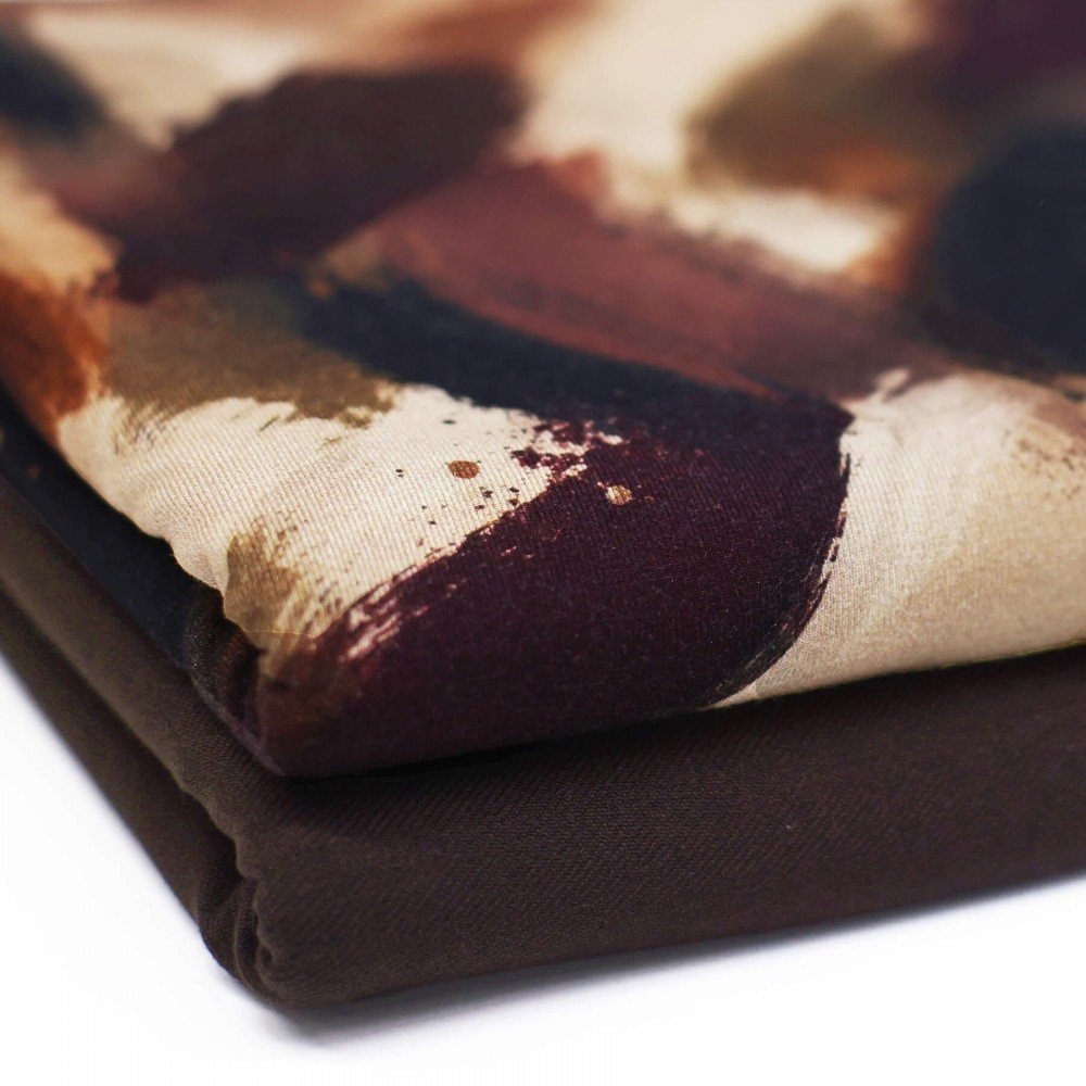 Digitale Print Bamboe Jersey - Verfstrepen Bruin Olijf Digitale Print Bamboe Jersey - Herfst Gekleurde Bladeren - (Tricot Jersey Bedrukt)