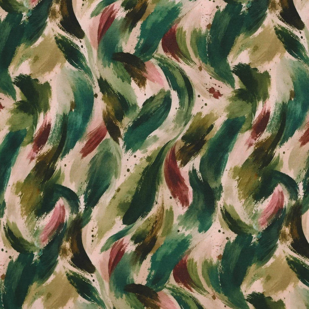 Tissu Jersey Bambou Impression Numérique - Traces De Peinture Vert Bordeaux Tissu Jersey Bambou Impression Numérique - Fleurs Blanches Sur Bleu - (Tissu Jersey Imprimé )
